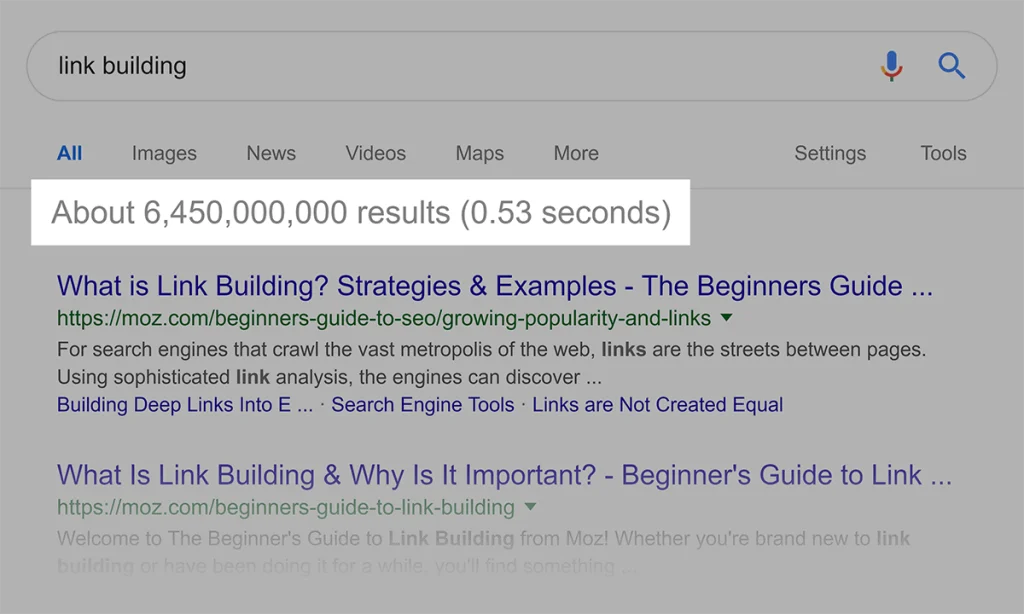 Search results for the keyword 'link building.'